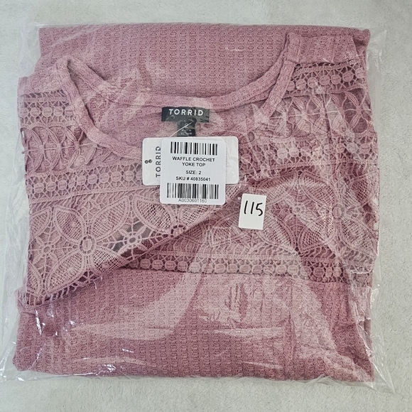 Torrid Waffle Crochet Yoke Top Mauve Long Sleeve - Picture 9 of 9